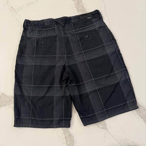 Hurley Plaid All Over Logo Flat Front Chino Shorts Men's 30 Black Skater Casual - Picture 5 of 7